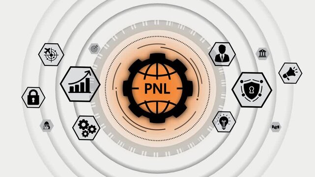 Global business strategy P N L profit loss analysis with digital icons for growth security innovation and teamwork