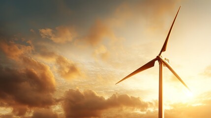 Obraz premium Golden Hour Wind Turbine Silhouette Countryside Landscape Nature Photography Warm Sunlight Atmospheric Conditions Energy Concept