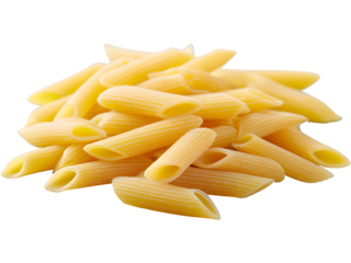 Raw penne pasta isolated on transparent background, perfect for Italian cuisine and cooking visuals.