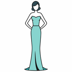 Elegant woman in a strapless teal evening gown