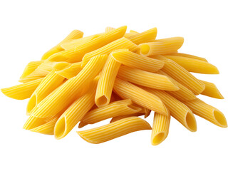 Raw penne pasta isolated on transparent background, perfect for Italian cuisine and cooking visuals.