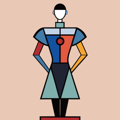 Abstract geometric robot figure with colorful body parts on a plain background