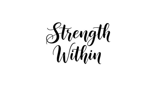 Black script lettering typography of "Strength Within" inspirational quote design element isolated PNG with Transparent Background