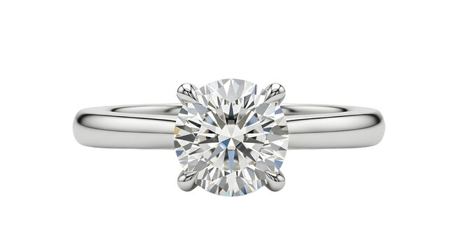 Classic brilliant cut diamond solitaire engagement ring luxury wedding jewelry isolated PNG with Transparent Background - Powered by Adobe