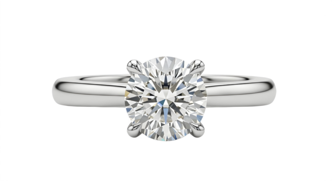 Classic brilliant cut diamond solitaire engagement ring luxury wedding jewelry isolated PNG with Transparent Background