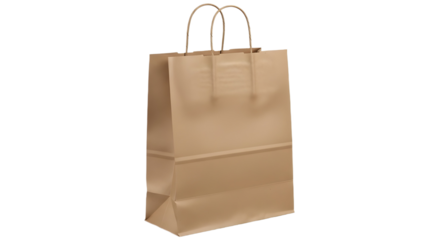 Blank brown kraft paper shopping bag with handles used for retail packaging and marketing isolated PNG with Transparent Background