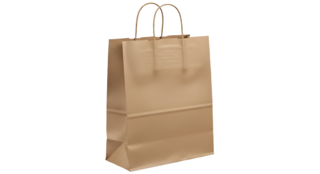Blank brown kraft paper shopping bag with handles used for retail packaging and marketing isolated PNG with Transparent Background - Powered by Adobe