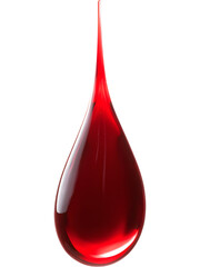 Fototapeta premium Red liquid drop isolated on transparent background, perfect for medical, drink, or art visuals..