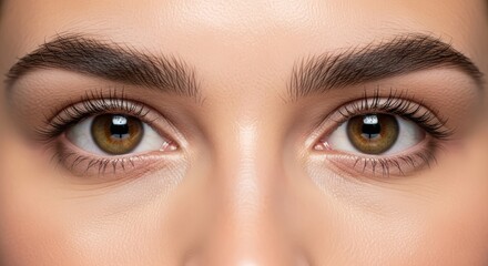 Obraz premium Close-up of female eyes with natural makeup focused on eyebrows and lashes