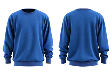Two views of a blue sweatshirt; front and back