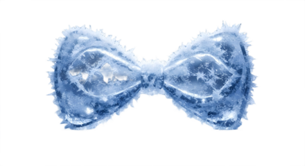 Frosted blue decorative bow tie for Christmas wrapping and winter design elements isolated PNG with Transparent Background