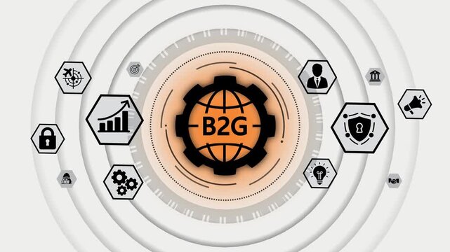Business to Government B2 G concept with global network and digital icons representing strategy security innovation communication and growth