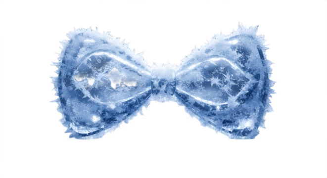 Frosted blue decorative bow tie for Christmas wrapping and winter design elements isolated PNG with Transparent Background