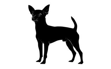 a black and white silhouette of a small dog, specifically a chihuahuablack, chihuahua, dog, profile, stand 