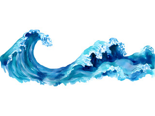 Blue water splash wave watercolor isolated on transparent background, perfect for freshness and aquatic visuals..