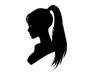 a silhouette of a woman with a ponytailbeautiful, black, girl, hair, head, illustration, ponytail, profile, woman 