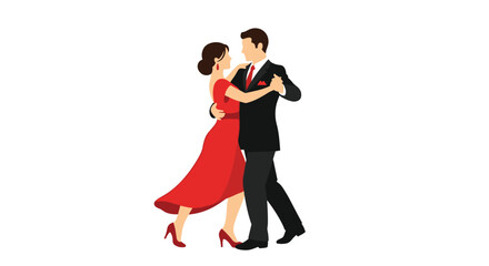 Elegant couple dancing tango in red dress and black suit, perfect for romance, passion, or celebration themed events, show passion and connection