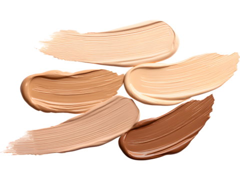 Set of different foundation color smears isolated on transparent background, perfect for cosmetic and beauty visuals.