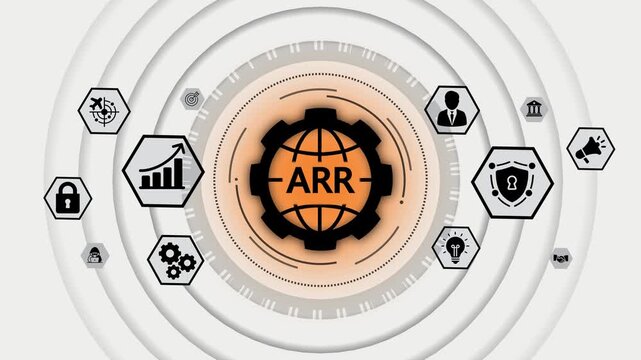 Global business strategy and finance concept with interconnected icons representing growth security innovation and collaboration digital technology abstract background
