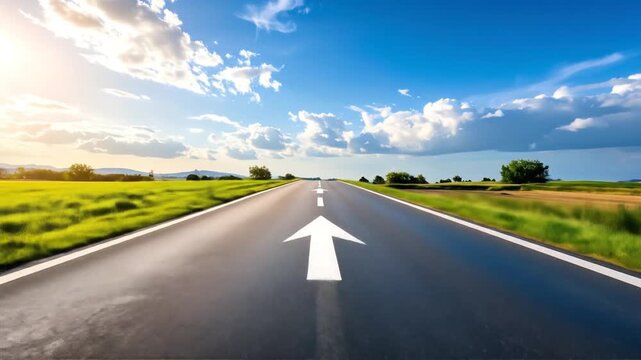 Road with arrow with blue sky, and sunny day.
