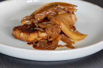 juicy pork chops with caramelized onions and apples fall meal