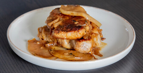 juicy pork chops with caramelized onions and apples fall meal