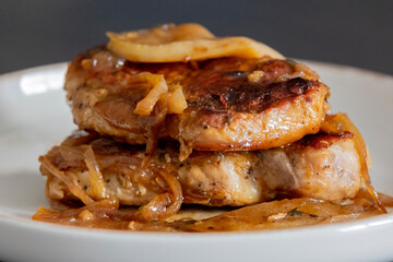 juicy pork chops with caramelized onions and apples fall meal