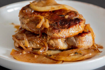 juicy pork chops with caramelized onions and apples fall meal