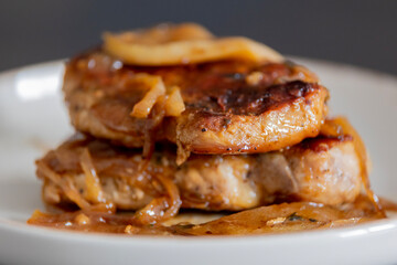 juicy pork chops with caramelized onions and apples fall meal