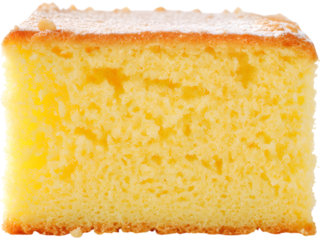 Slice of yellow sponge cake isolated on transparent background, perfect for dessert and bakery visuals..