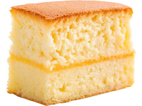 Slice of yellow sponge cake isolated on transparent background, perfect for dessert and bakery visuals..