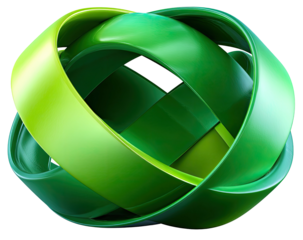 Green intertwined bands form a sphere-like, knotty shape