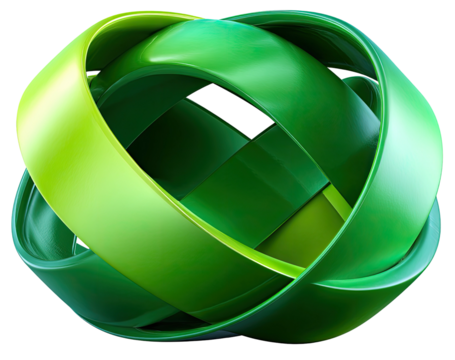 Green intertwined bands form a sphere-like, knotty shape