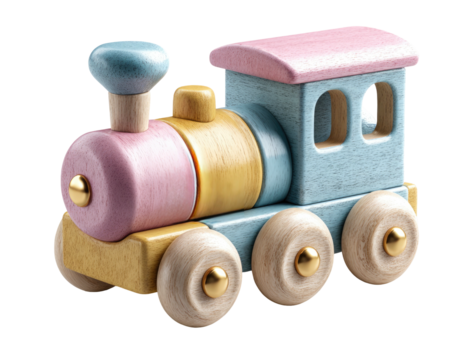 Pastel wooden toy train pink, blue, yellow, beige