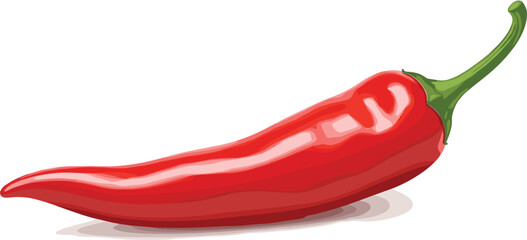 Fresh red chili pepper vector illustration with glossy texture and vibrant color. Perfect for spicy food design, organic cooking ingredients, culinary artwork, and hot pepper branding projects.