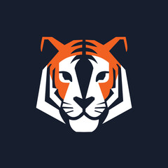 Fierce Tiger Head Logo in Red and White, Energy, Leadership, and Courage Vector Badge