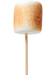 Toasted marshmallow on stick isolated on transparent background, perfect for dessert and campfire visuals..