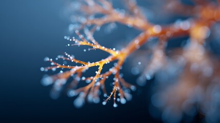 A close up of a tree branch with water droplets on it