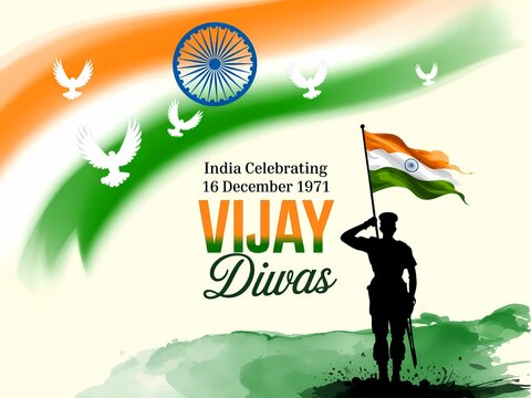 Indian soldier salutes flag on vijay diwas celebrating victory and independence