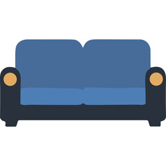 Blue Two Seater Couch With Orange Accents On Armrests Against A Transparent Background