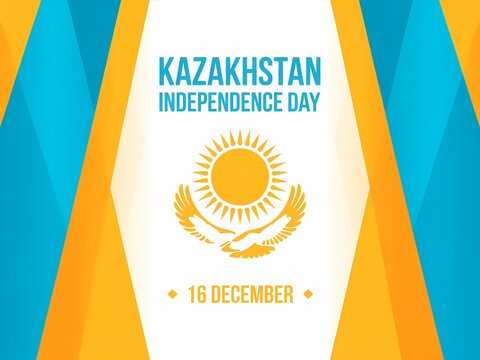 Kazakhstan independence day celebration with national emblem and sun design - Powered by Adobe