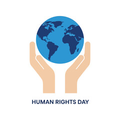 Human rights day: hands holding planet earth globe, symbolizing global equality and freedom isolated on white background, Vector