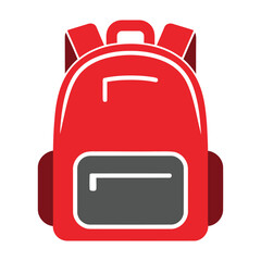 A bright red backpack is depicted against a white background, featuring two shoulder straps and a front pocket.