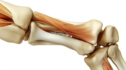 Anatomical view of human bones and muscles in neutral hues