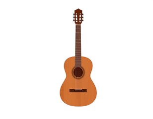 Obraz premium A realistic illustration of an acoustic guitar rendered in shades of brown and beige, set against a plain white background