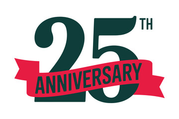 A large number 25 is displayed prominently with a red ribbon across it that reads "ANNIVERSARY" to signify a milestone celebration.