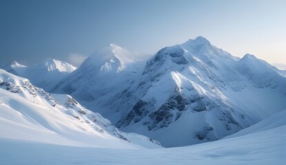 Naklejka premium Snow-capped peaks crown the mountain horizon.