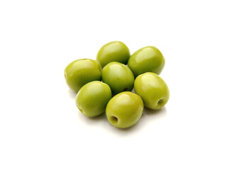 green olives isolated on white background.