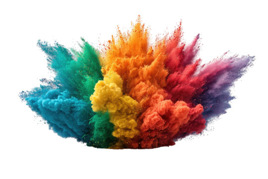 Rainbow powder explosion on black. Colorful abstract art