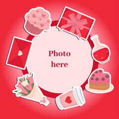 Couple photo frame Valentine's day romantic design with love elements stickers